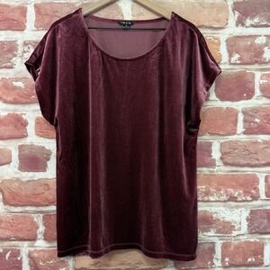 IMAN Shirt Womens 1X Dark Mauve Pink Velvet Velour Stretchy Popover Short Sleeve
